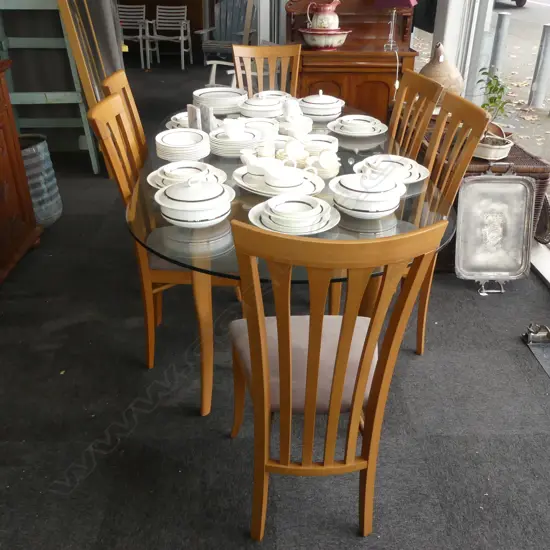 DESIGNER LG GLASS TOPPED DINING TABLE & 6 CHAIRS BY A. SIBAU ITALY