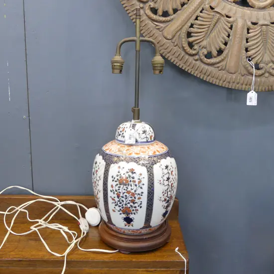 ORIENTAL GINGER JAR LAMP, ADJ. HEIGHT; 600/780mm