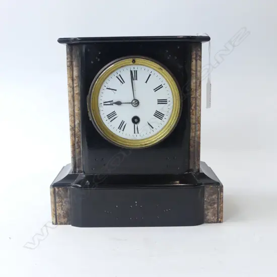 ANTIQUE BLACK SLATE MANTLE CLOCK H.225mm
