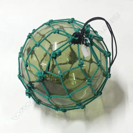 OLD GLASS FISHING FLOAT WITH NETTING hand blown APPROX. Dia.290mm