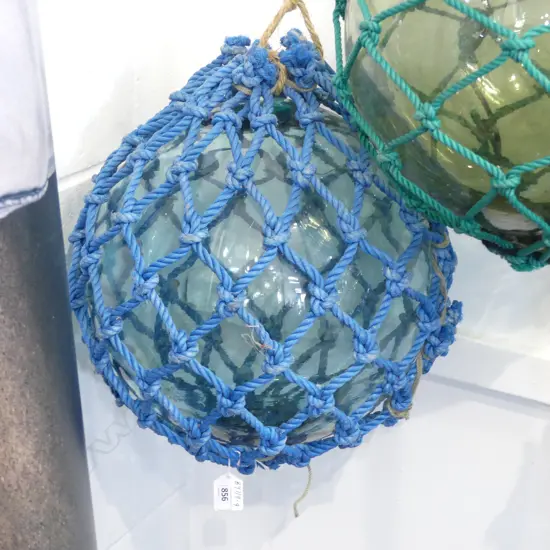 OLD GLASS FISHING FLOAT WITH NETTING hand blown APPROX. Dia.330mm