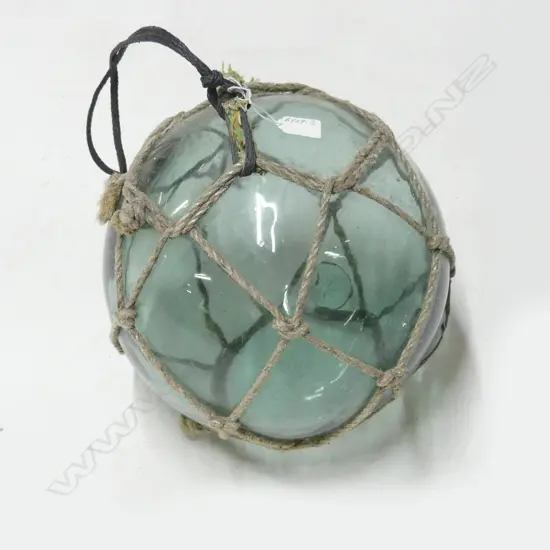 OLD GLASS FISHING FLOAT WITH NETTING hand blown APPROX. Dia.290mm