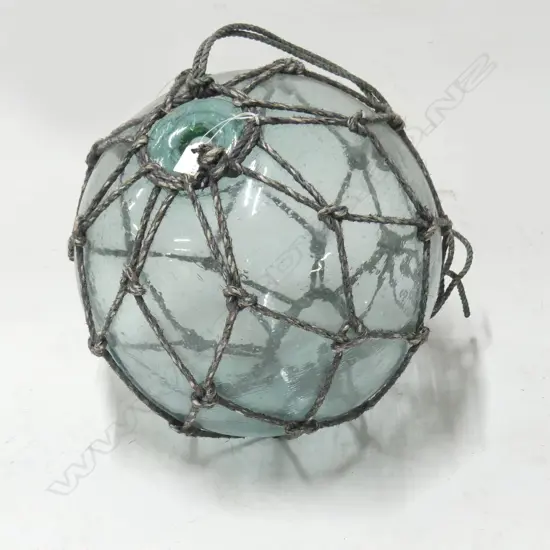 OLD GLASS FISHING FLOAT WITH NETTING hand blown APPROX. Dia.400mm