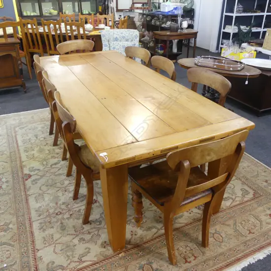 KAURI PLANK TOP DINING TABLE 2335x970x760mm & 8 BLADE BACK CHAIRS