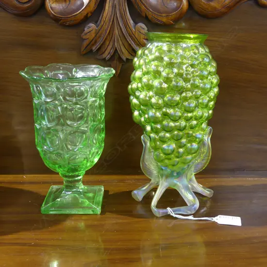 2 GREEN GLASS VASES H.245mm