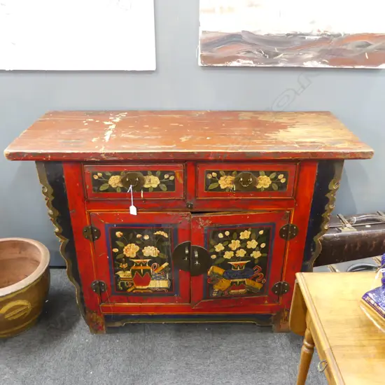 ORIENTAL RED PAINTED CABINET 1200x460x870mm