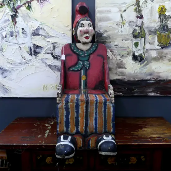 VINTAGE PAINTED WOODEN 'CLOWN' CHILDS SEAT H.830mm