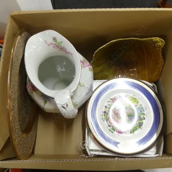 BOX LOT BOOTHS LARGE JUG COMMEMRATIVE PLATES WINTON BOWL ETC