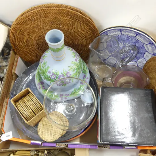 BOX LOT PLATES GLASS SETS  JUGS PLACE MATS ETC