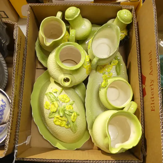 COLLECTION OF CARLTON WARE YELLOW FLOWER PAT DISHES JUGS  ETC