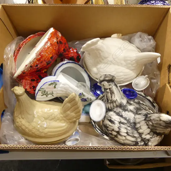 ASST. CHICKEN CONTAINERS; CERAMIC & GLASS