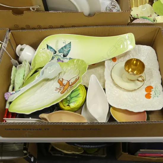 BOX LOT MIXED PATS CARLTONWARE CHINA  DISHES SPOONS ETC