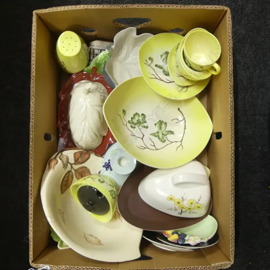 BOX LOT MIXED CARLTON WARE CHINA BUTTER DISHES BOWLS  CANDLESTICK ETC