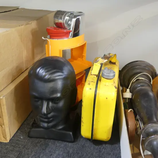 3 PCES; LG BIC DISPLAY LIGHTER H.435mm, BLACK PLASTIC MALE HEAD H.300mm, YELLOW 'COOPER' PETROL TANK W.330mm