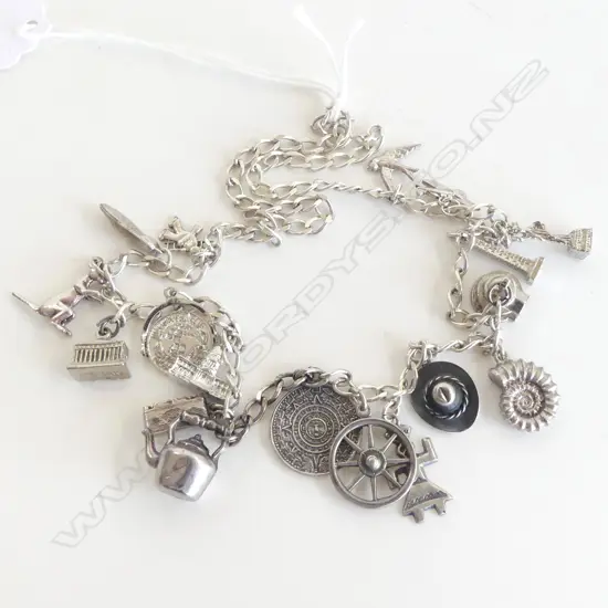 SILVER CHARM NECKLACE 48gms approx. 18 charms