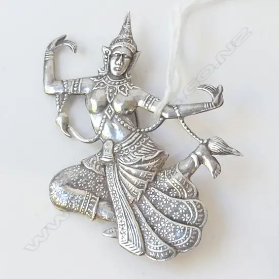 VINTAGE SIAM STERLING BROOCH DANCING WOMAN 