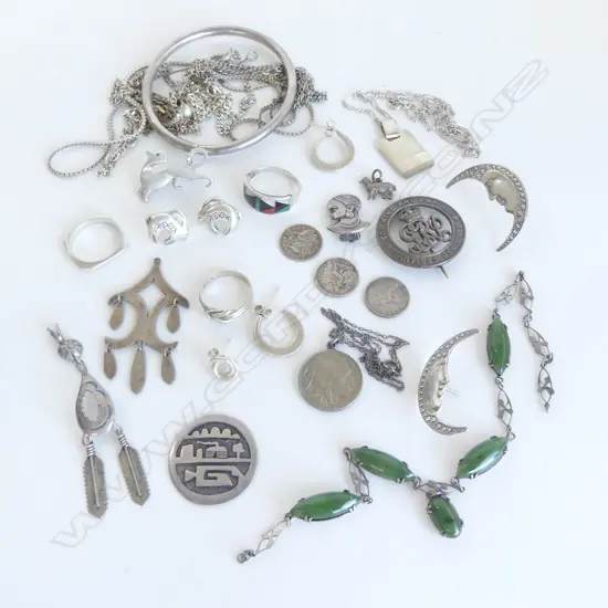 LGE SEL MAINLY SILVER JEWELLERY: NECKLACES + EARRINGS + BANGLE + RINGS ETC
