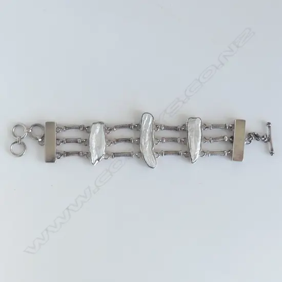 WHITE KESHI PEARL & ST. SILVER BRACELET, 33gm, unworn