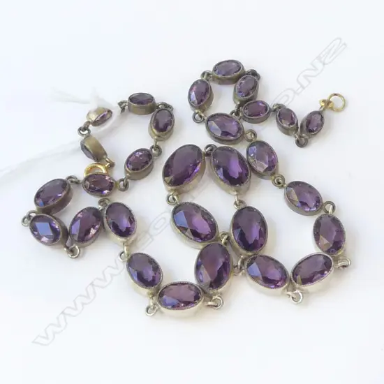 VINTAGE SILVER PLATE AND AMETHYST GLASS NECKLACE
