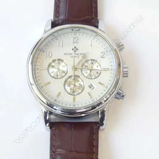 REPLICA GENTS PATEK PHILIPPE w ADDITIONAL FUNCTIONS & LEATHER STRAP