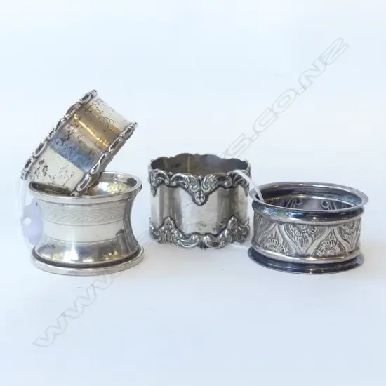 4 SILVER NAPKIN RINGS, 74gm
