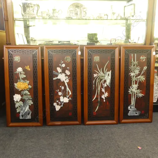 4 ORIENTAL PANELS - RESIN FLOWERS 895x395mm