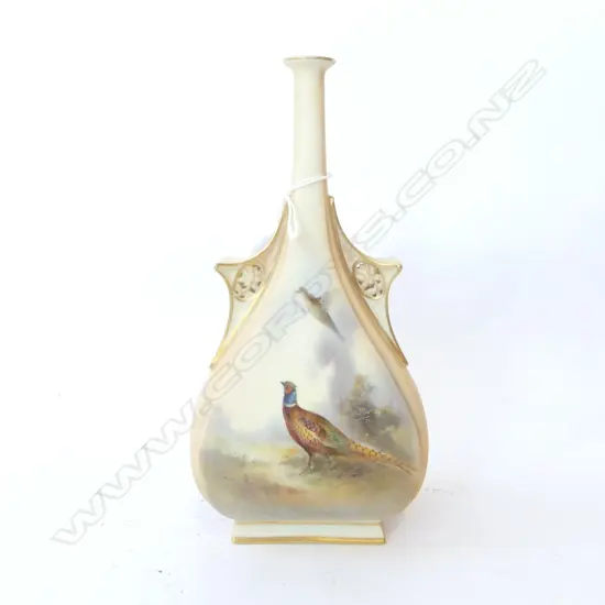 ROYAL WORCESTER PHEASANT VASE H.230mm SMALL CHIP TO BASE
