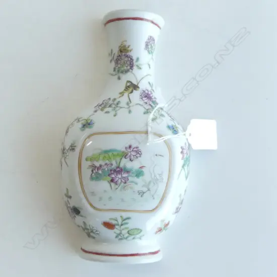 CHINESE FAMILLE ROSE WALL MOUNTED HALF VASE H.195mm W crickets & birds amongst florals