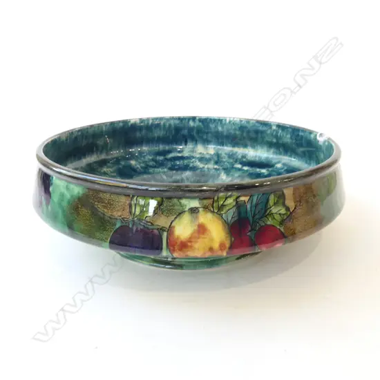 HANDPAINTED TITIAN WARE FRUIT BOWL, SIGNED, DIA.300mm