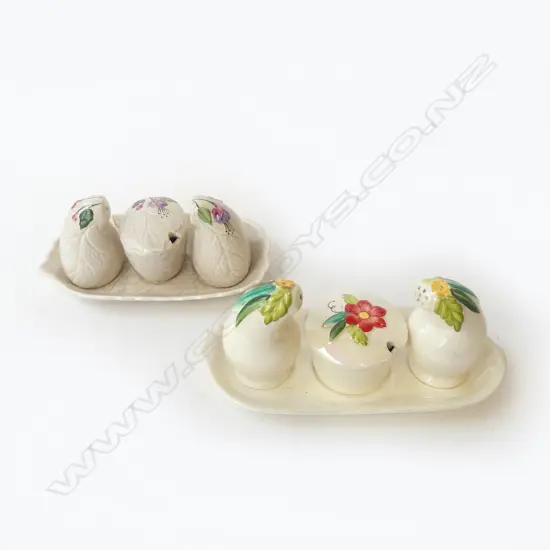 TWO CROWN DEVON CRUET SETS – FUSHIA & OTHER FLORAL, L.200MM