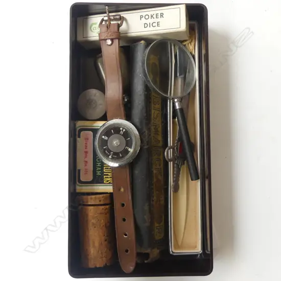 1949 BAKELITE ROYAL VISIT BOX + CONTENTS, L.215mm