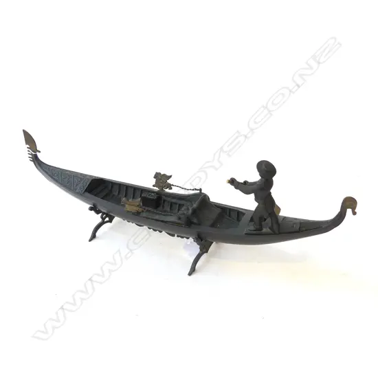 BRONZE ITALIAN GONDOLA ON STAND, SOME REPAIRS, L.500mm