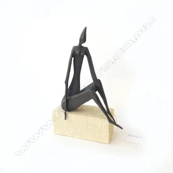 MODERN BRONZE SCULPTURE ON STONE BASE, SIGNED YOUNG, H.200mm