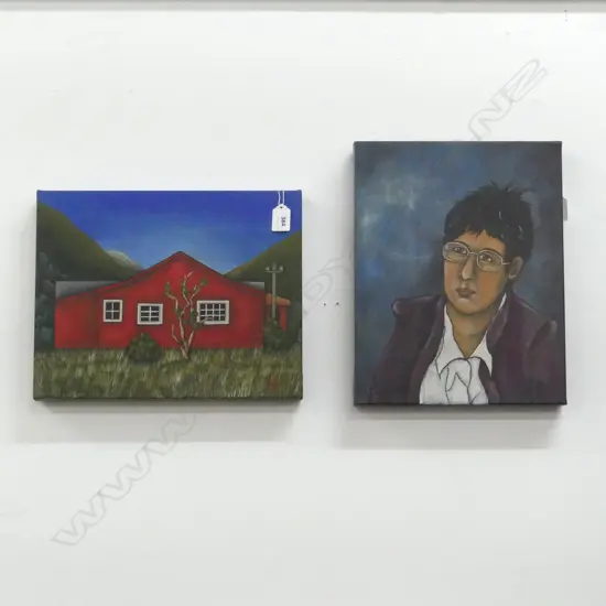 2 ROSEANNA M. WOHNSIEDLER ARTWORKS; 'HEATHER' & 'RED COTTAGE ARTHURS PASS' ACRYLIC ON CANVAS 2002 275x350mm 