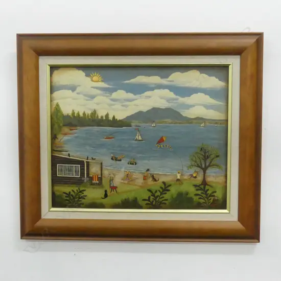 ROSEANNA M. WOHNSIEDLER 'SUMMER HOLIDAYS AT THE LAKE' ACRYLIC ON BOARD, 2001 280x350mm