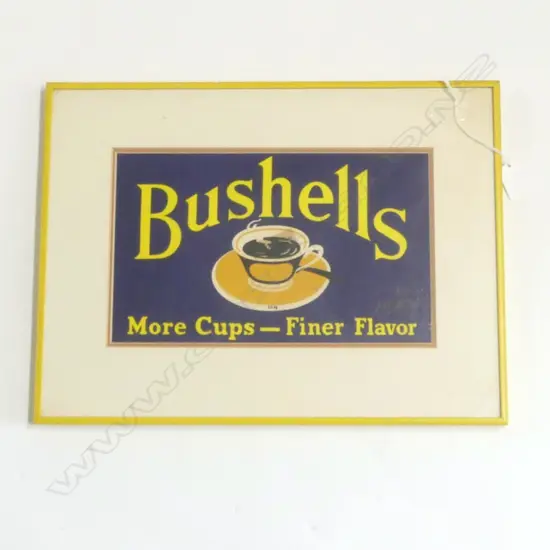 VINTAGE PRINT 'BUSHELLS - MORE CUPS - FINER FLAVOR' SIGNED '78 HOEY 180x300mm