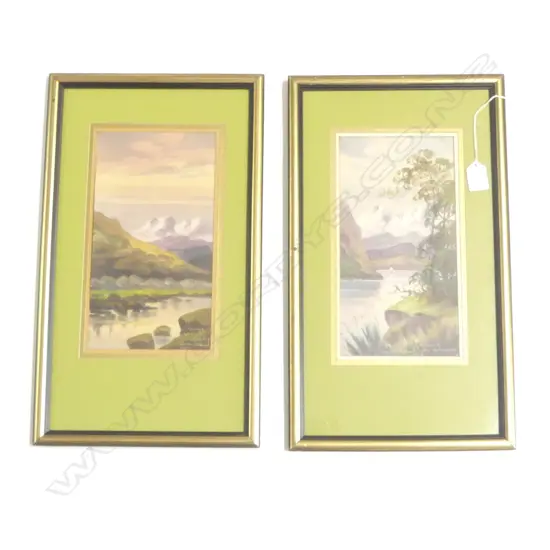 W. ALLEN BOLLARD PR c1933 COLONIAL NZ OIL PAINTINGS: Evening Mt Cook + Morning Lake Manapouri 270x140mm