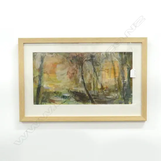 SIGNED ABSTRACT MIXED MEDIA, 215x410mm