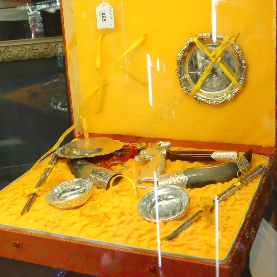 CHINESE CEREMONIAL DRINKING SET, CASED W.310mm