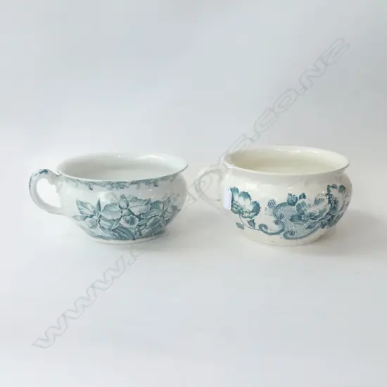 TWO VICTORIAN FLORAL CHAMBER POTS WEDGWOOD ‘CATTLEYAE’ AND F & SONS RIPON BURSLEM, D.220MM