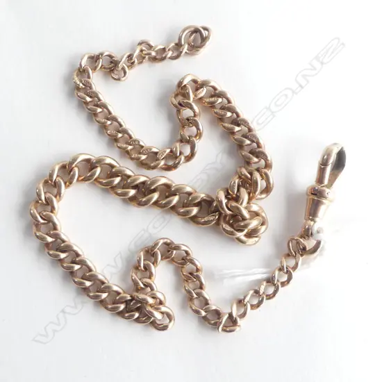 c1900 9ct ROSE GOLD GRADUATED CURB LINK ALBERT CHAIN L.320mm 21gms