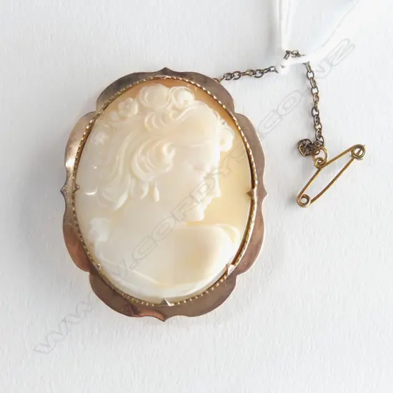 VINTAGE 9CT FRAMED CLASSICAL CAMEO BROOCH 11.18gms woman in profile