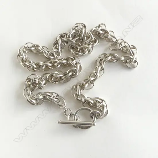 MODERN SILVER MULTI LINK CHAIN W T-BAR L.420mm. 42gms FAULTS
