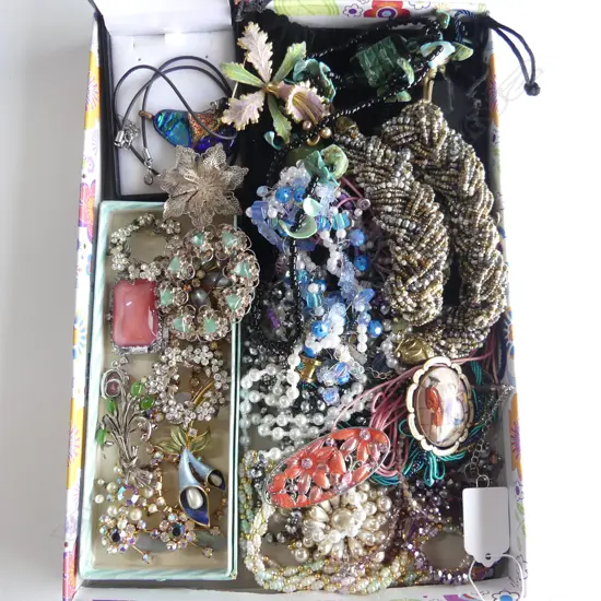 ASST. COSTUME JEWELLERY, BROOCHES, NECKLACES ETC