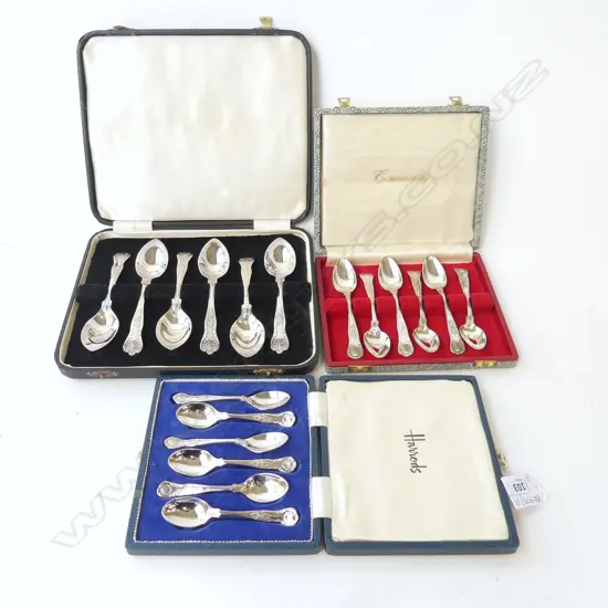 3 SETS OF 6 CASED SILVER PLATE TEASPOONS