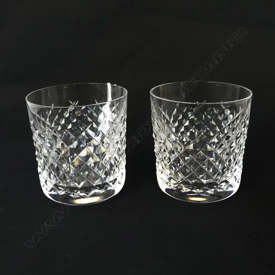 PAIR WATERFORD VINTAGE CUT CRYSTAL DOUBLE OLD FASHIONED WHISKY TUMBLERS, D.80MM H.85MM