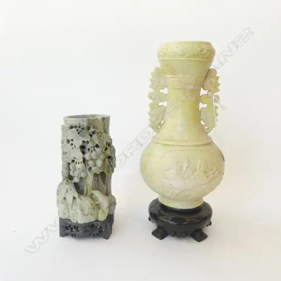 2  CARVED STONE CHINESE VASES H170-270MM
