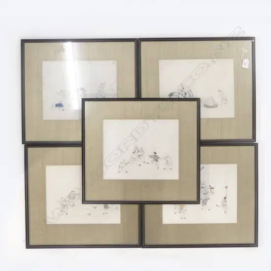 SERIES OF 5 OLD CHINESE INK DRAWING / PRINT? Children playing blind mans bluff + bathing etc 230 x 295mm w provenance...