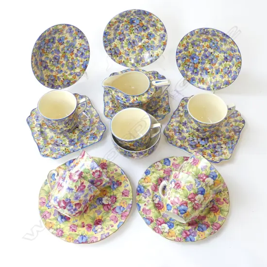 2 PART CHINTZ TEA SETS; 6 + 11