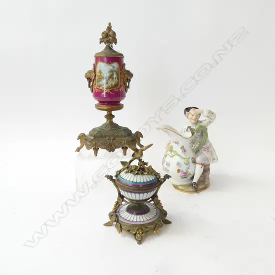 19thC MEISSEN FIGURE H.170mm repairs + 2 GARNITURES H.275mm